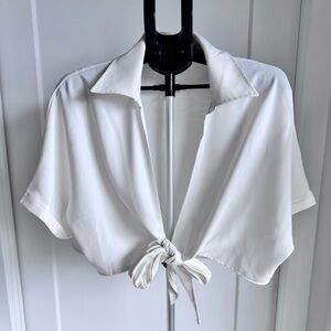 White Tie-Front Women's Top